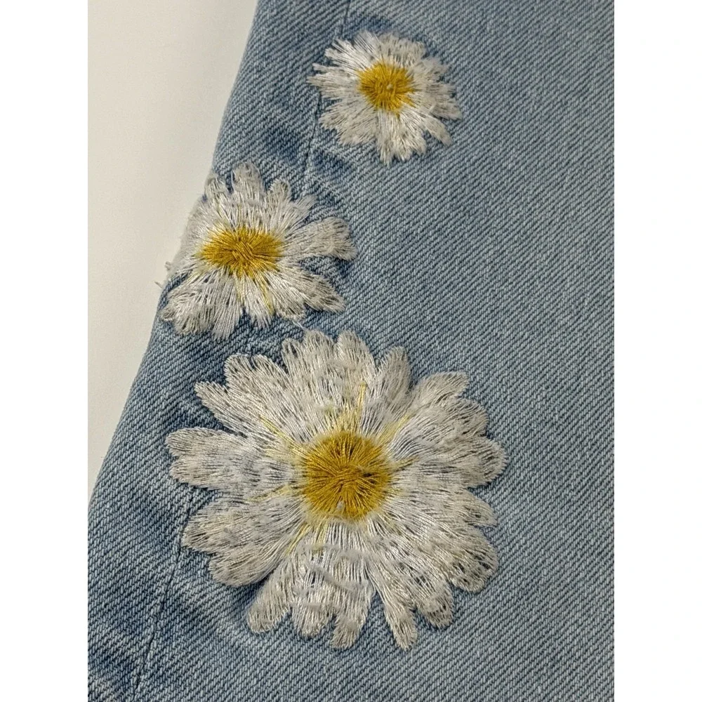 NWT Driftwood Charlee Daisy Embroidered Cropped Jeans Women's 14 Floral Boho